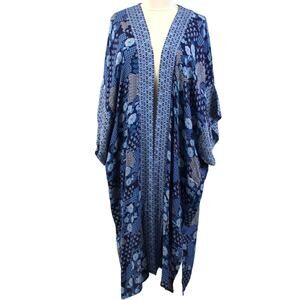 Treasure & Bond OS Border Print Duster Kimono Cover up Floral Boho Beachy Summer